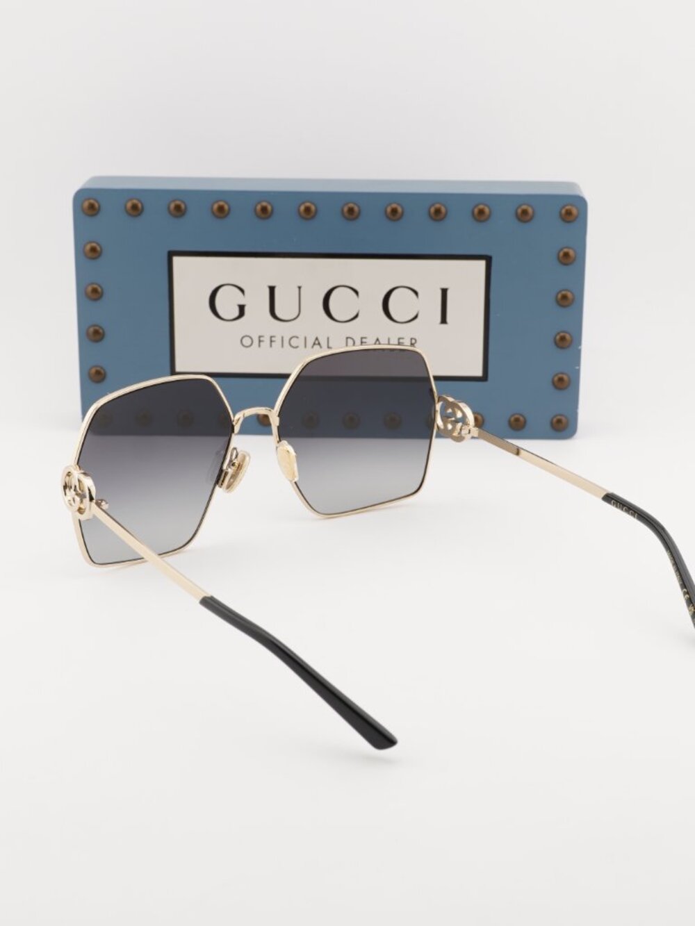 Gucci GG2163S 001 Square Sunglasses - Gold/Grey Gradient - Picture 10 of 11